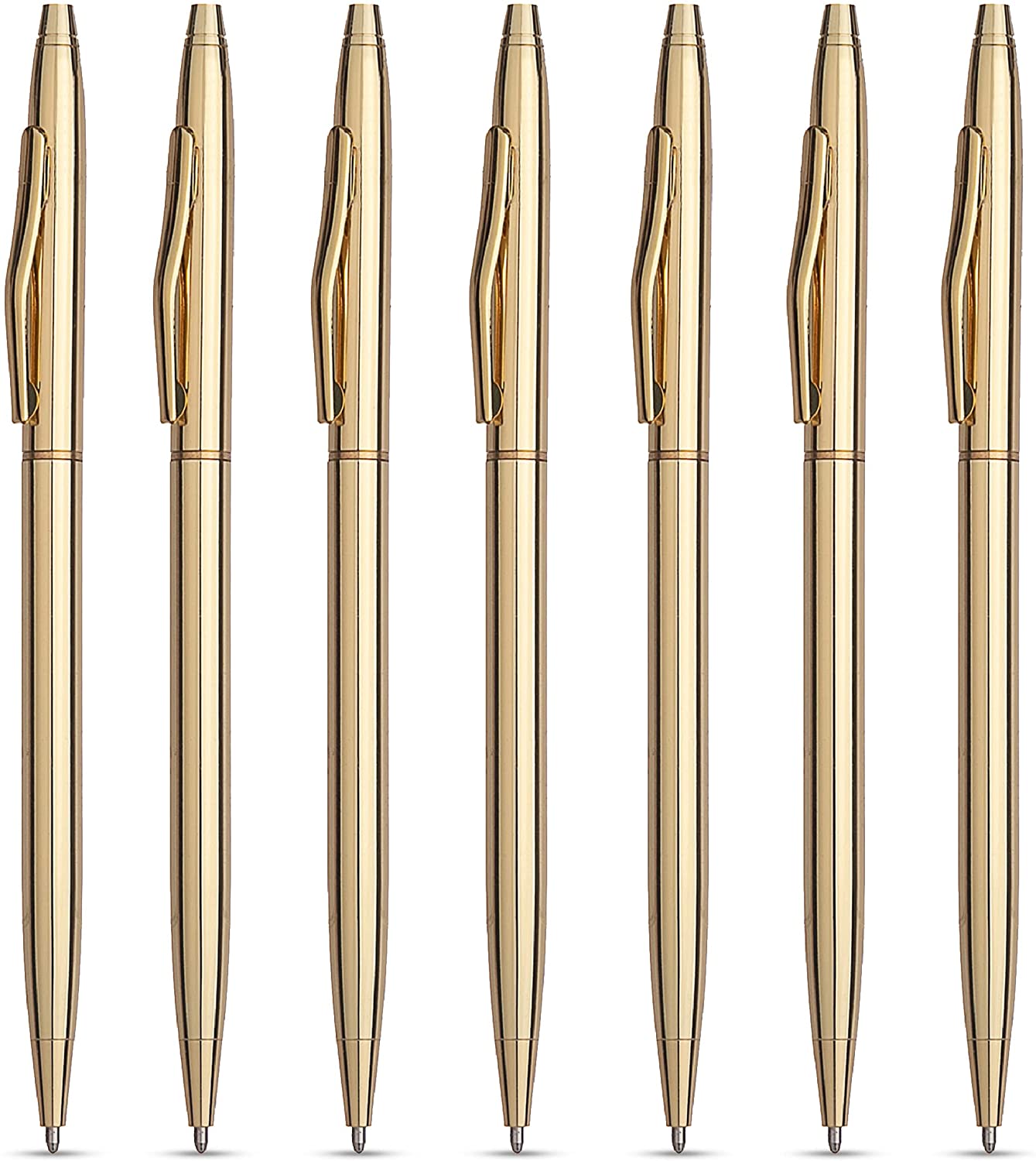 7 Diamond Ballpoint Pens and 7 Slim Gold Pens - Stylish Fancy Office Supplies - 14 Pack