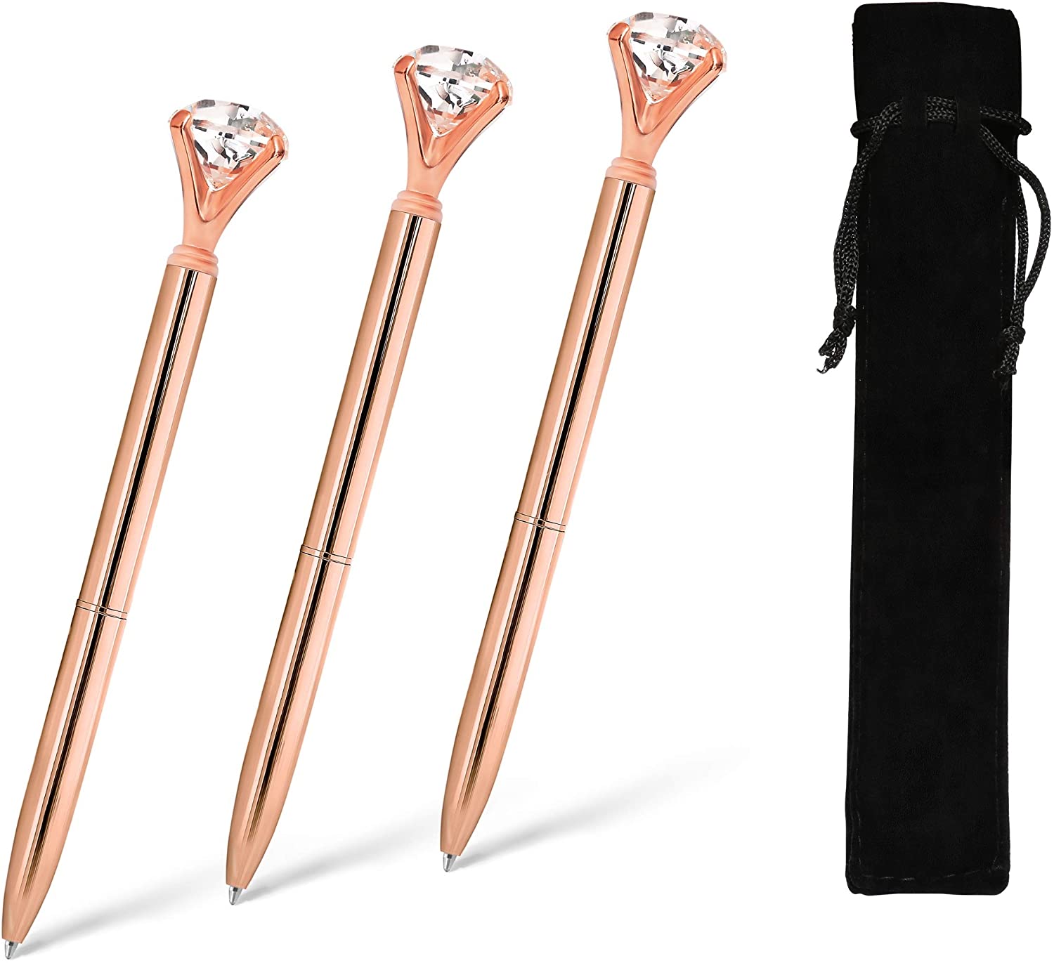 Diamond Ballpoint Pen - 3-Pack Rose Gold